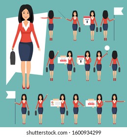 Set of businesswomans in different positions vector illustration in flat design