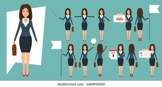 Set of businesswomans in different positions vector illustration in flat design