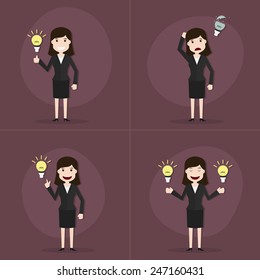 Set of businesswomen with bulb light idea,Vector EPS10.