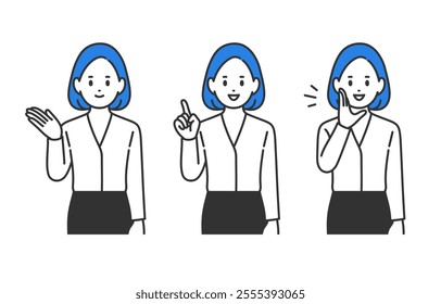 Set of businesswomen posing for guidance and calling out【vector／illustration／person】