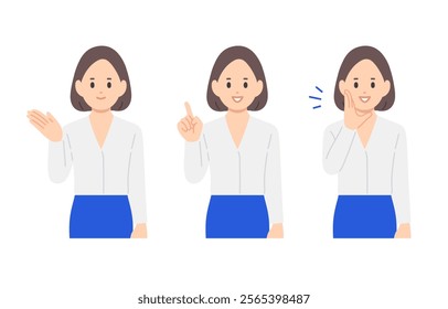 Set of businesswomen posing for guidance and calling out【Vector／Illustration／Person】