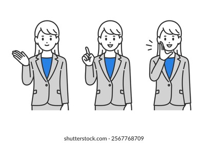 Set of businesswomen posing for guidance and calling out【Vector／Illustration／Person】