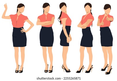 Set of businesswomen standing in different pose.