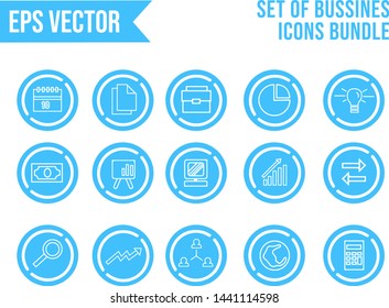 
Set Of Bussines Blue Icons Bundle In Circle Outline