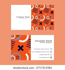 Conjunto de tarjeta de visita en el estilo de Memphis patrón geométrico, línea y figuras geométricas. Fondos de diseño para invitación, folleto, portada, Anuncio de Sitio web, tarjeta de visita y redes sociales. - ILUSTRACIÓN VECTORIAL