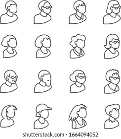 Conjunto de busto de la gente en proyección isométrica como iconos de los usuarios en estilo de línea