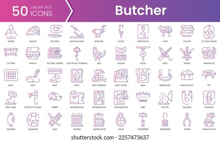 Set of butcher icons. Gradient style icon bundle. Vector Illustration