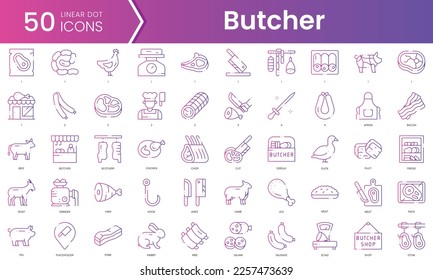 Set of butcher icons. Gradient style icon bundle. Vector Illustration
