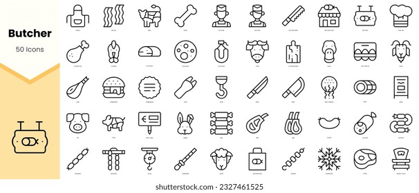 Set of butcher Icons. Simple line art style icons pack. Vector illustration