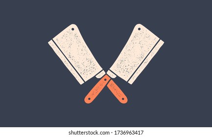 Set of butcher knives icons. Silhouette two butcher knives - Cleaver Knife. Logo template for meat business - farmer shop, market, butchery or design - label, banner, sticker. Vector Illustration