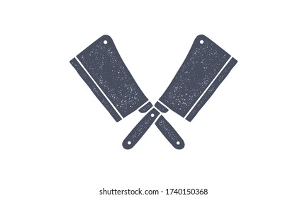 Set of butcher knives icons. Silhouette two butcher knives - Cleaver Knife. Logo template for meat business - farmer shop, market, butchery or design - label, banner, sticker. Vector Illustration