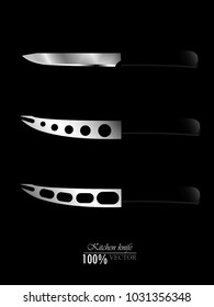 Set of butcher meat knives for butcher shop, Vintage typographic hand-drawn. Meat cutting knives, Cutlery icon set vector realistic kitchen knives isolated, Vector illustration.
