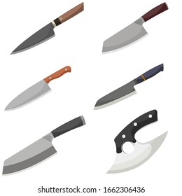 Set of butcher meat knives for butcher shop, Meat cutting knives, Cutlery icon set - vector realistic kitchen knives isolated, Vector illustration