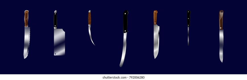 Set of butcher meat knives for butcher shop, Vintage typographic hand-drawn.