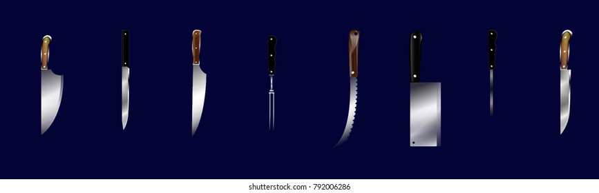 Set of butcher meat knives for butcher shop, Vintage typographic hand-drawn.