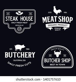 Set of Butcher Shop and Butchery hand written lettering logo, label, badge, emblem. Template for shop, cover, sticker, print, business works. Vintage retro style. Vector illustration
