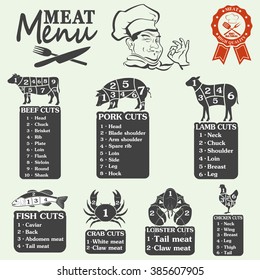 Set of butcher shop labels and design elements