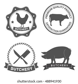Set of butcher shop labels and design elements