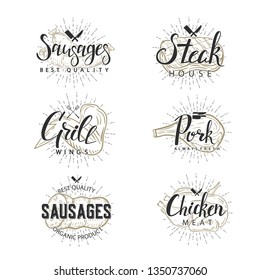Set of Butcher shop labels. Vector illustration.