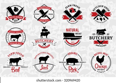 Set of butchery logo for groceries, meat stores, packaging and advertising.