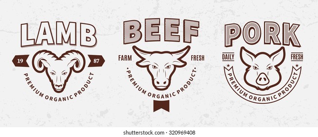 Set of butchery logo templates for groceries, meat stores, packaging and advertising.