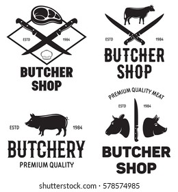 Butcher Shop Labels Badges Emblems Set Stock Vector (Royalty Free ...