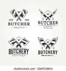set of butchery meat shop vintage typography logo template vector illustration design