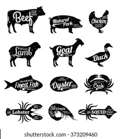 Set of butchery and seafood logo