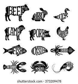 Set of butchery and seafood logo