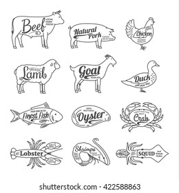 Set of butchery and seafood logo