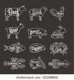 Set of butchery and seafood logo