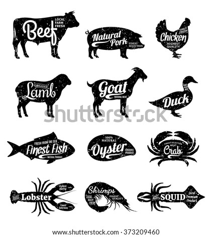 Set of butchery and seafood logo