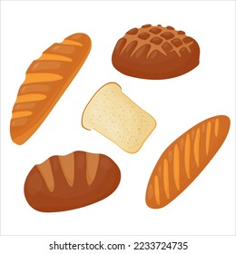 Set Butter pastry. Confectionery. Bun for breakfast. Loaf. Bakery. Vector illustration on a white background.