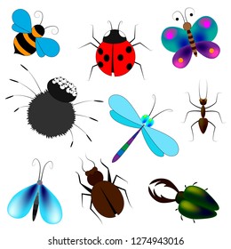 set of butterflies and bees in a cartoon style