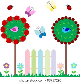 Set of butterflies birds flowers fruits v2