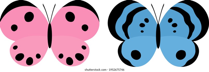 Set butterflies blue and pink vector illustration