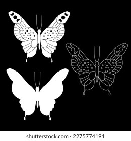 set butterflies  Butterfly silhouette  Butterfly vector graphics  Butterfly carving  set shadows   lines  vector illustration 	