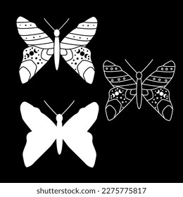 set butterflies  Butterfly silhouette  Butterfly vector graphics  Butterfly carving  set shadows   lines  vector illustration 
