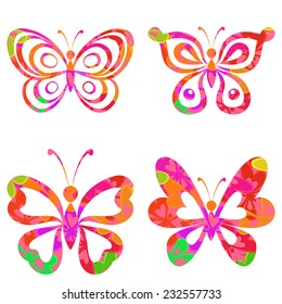 Set butterflies with colorful pattern isolated on white background. Eps10, contains transparencies. Vector
