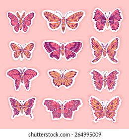 Set of Butterflies Decorative Isolated Silhouettes in Vector.