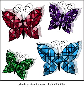 set of butterflies of different colors on a white background