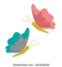 Set of butterflies of different colors and shapes isolated on white background. Beautiful flying insects. Vector illustration in cartoon flat style.