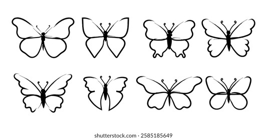 Set of butterflies of different shapes. vector illustration of hand drawn butterfly silhouette. Use for graphic design, web and mobile app.