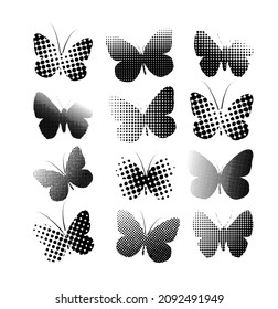 Set of butterflies from dots. Vector illustration