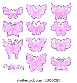 Set of butterflies fashion patch, badges, stripes, stickers. This illustration can be used as a print on T-shirts, bags, tattoo, badges or patch