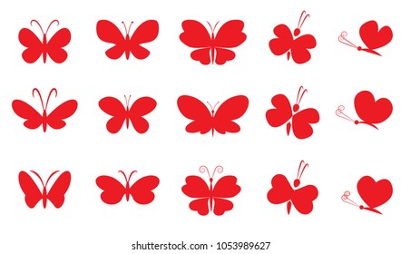 Set of butterflies, flat icon, vector illustration. Glowworms, fireflies and butterflies icons isolated on white background.