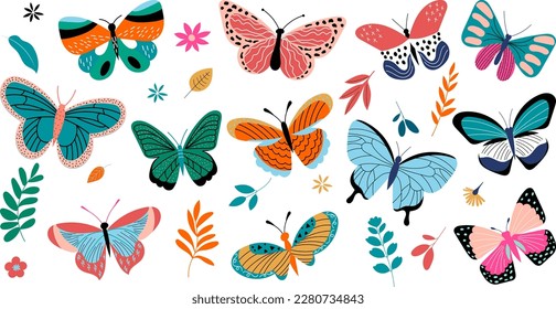 conjunto de mariposas en vector aislado de estilo plano