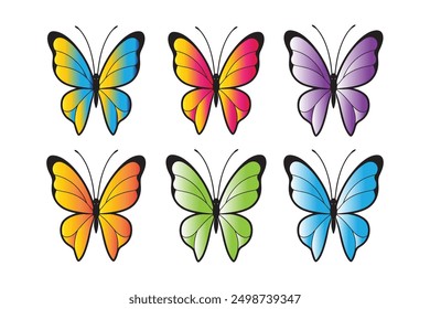 set of butterflies in flat style isolated vector