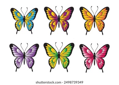 set of butterflies in flat style isolated vector