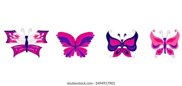 Set of butterflies in flat style. Simple vector illustration on white background.